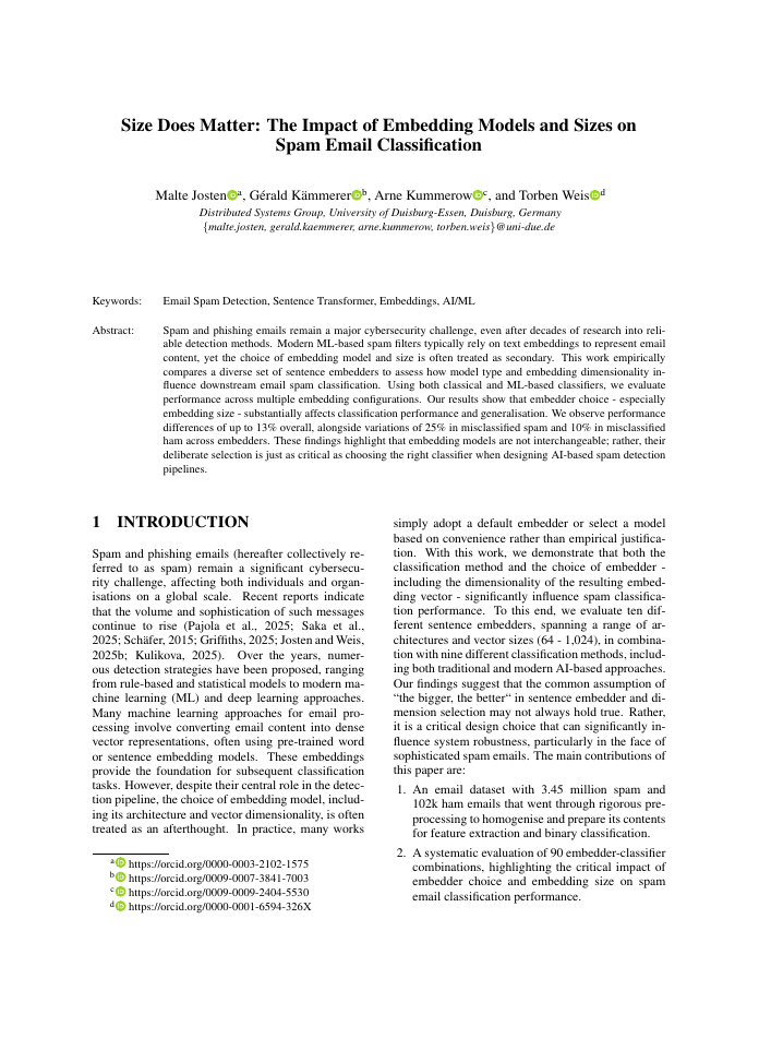Publication: Size Does Matter: The Impact of Embedding Models and Sizes on Spam Email Classification
